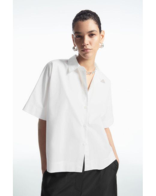 COS White Boxy Short-sleeved Poplin Shirt