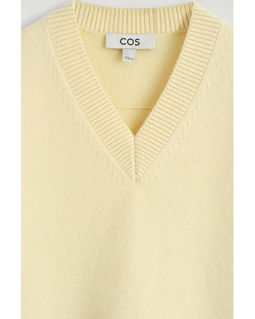 COS Yellow Rounded Wool V-Neck Sweater