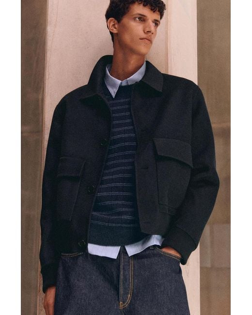 COS Blue Double-Faced Wool-Blend Bomber Jacket for men