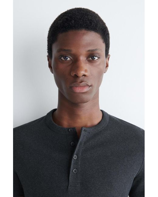 COS Black Slim-fit Ribbed Henley T-shirt In Navy for men