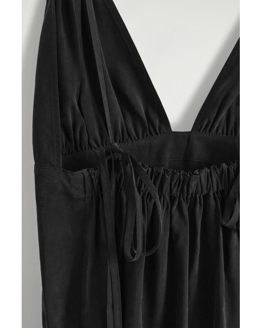 COS Black Gathered V-Neck Maxi Dress