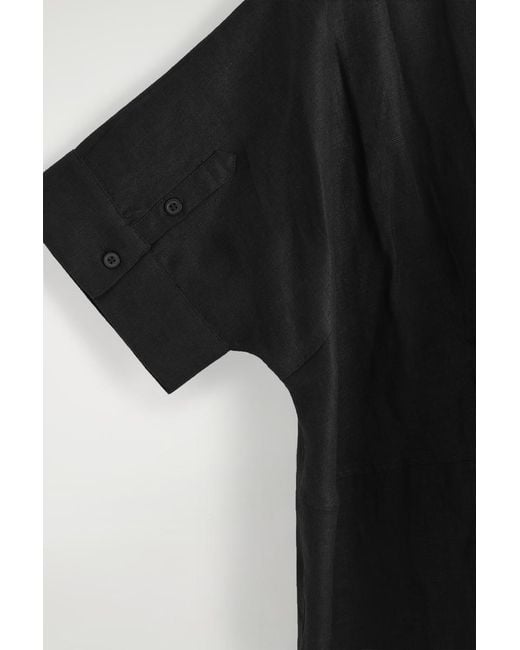 COS Black Linen Midi Shirt Dress