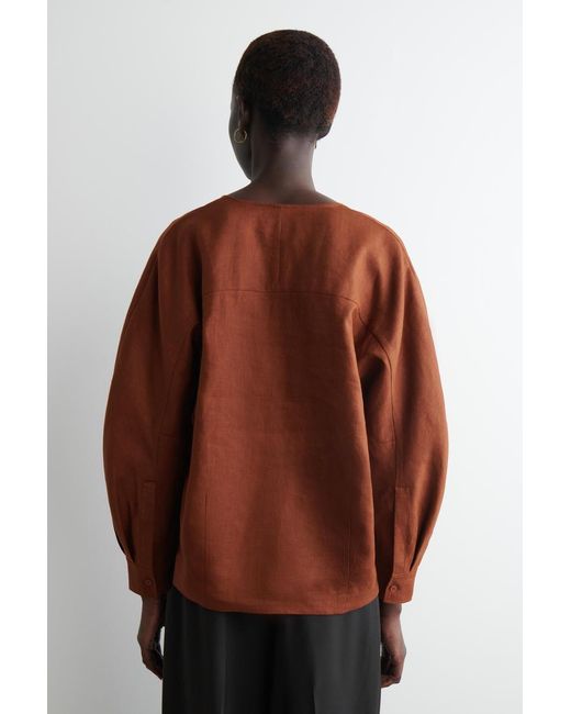 COS Brown Voluminous Linen Blouse