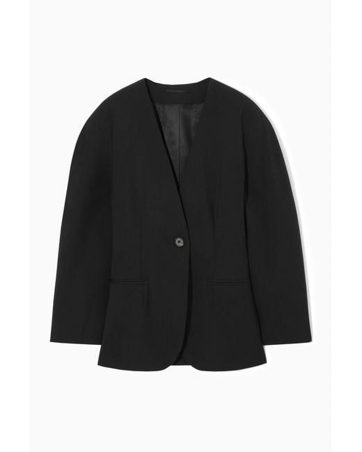 COS Black Sculpted Collarless Wool Blazer