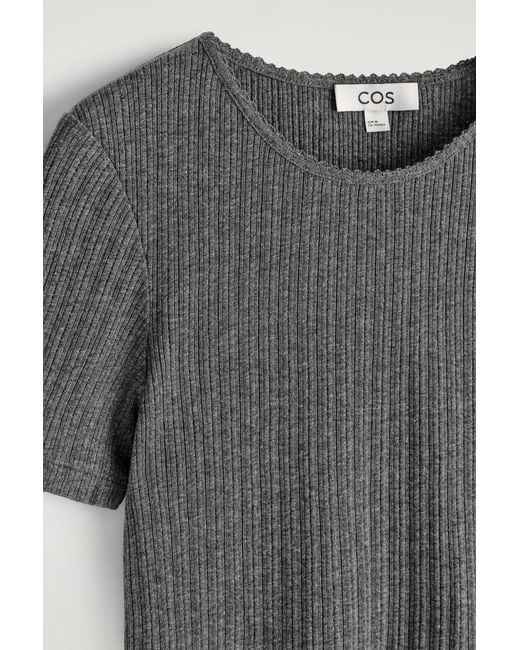 COS Gray Pointelle-Knit T-Shirt