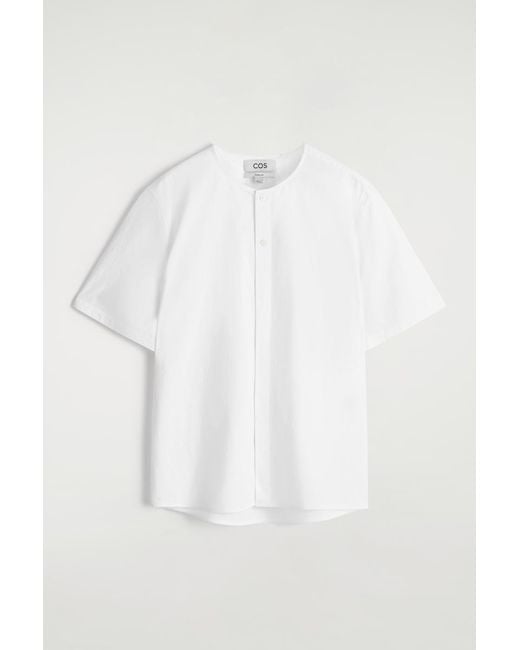 COS White Collarless Pima Cotton Shirt for men