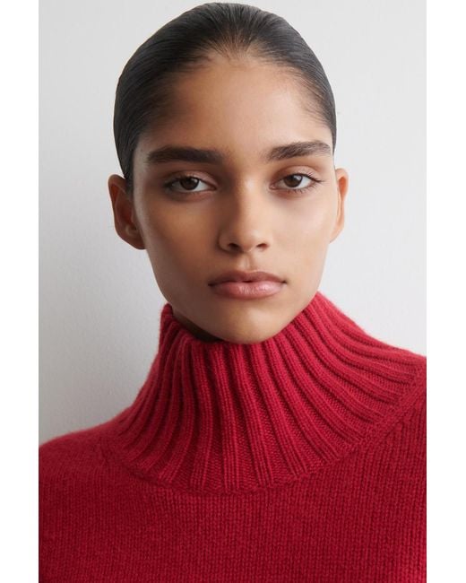 COS Red Cashmere Mock-Neck Sweater