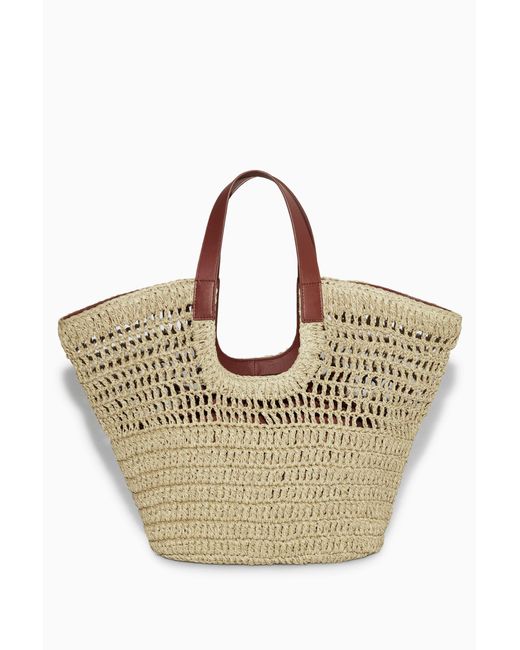 COS Natural Leather-trimmed Basket Bag