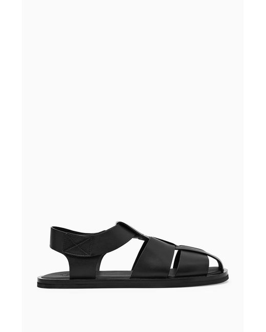 COS Black Leather Fisherman Sandals for men