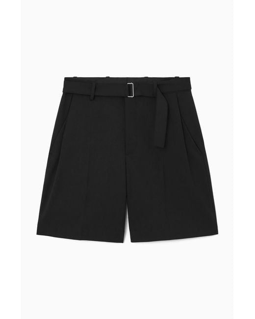 COS Black Belted Wool-blend Shorts for men