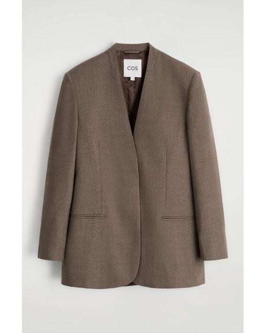 COS Brown Collarless Wool-Blend Blazer