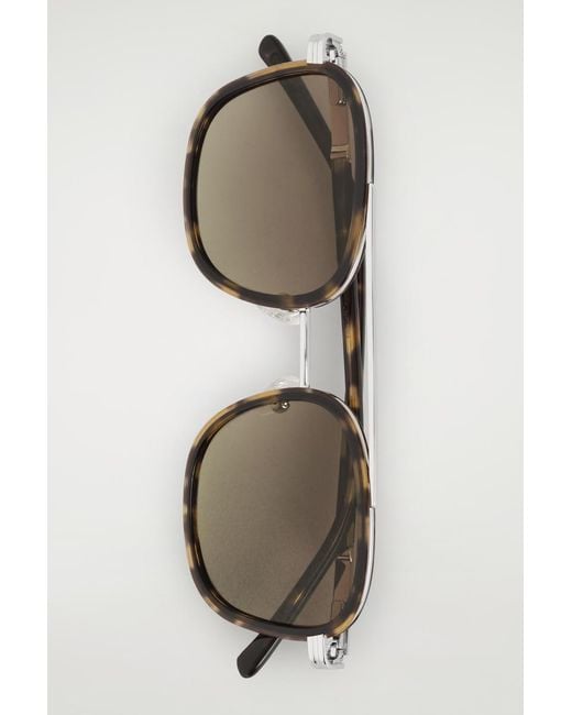 COS Brown Round-Frame Aviator Sunglasses for men