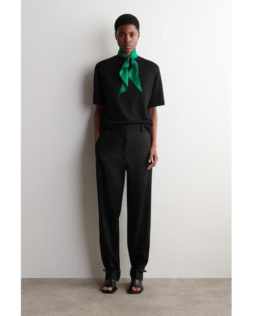 COS Black Scarf-Detail Merino Wool T-Shirt
