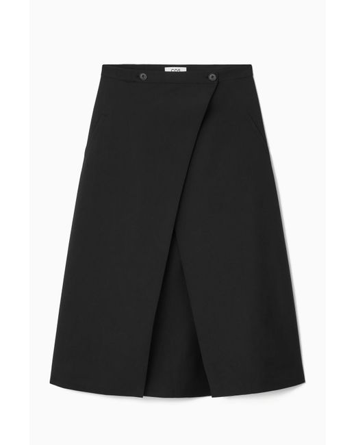 COS Black Tailored Wool Midi Wrap Skirt