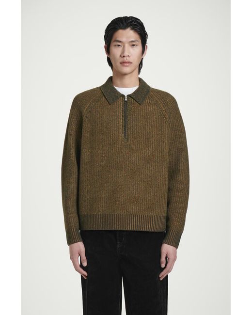 COS Green Pullover Aus Merinowoll-Yak-Mix Mit Kragen