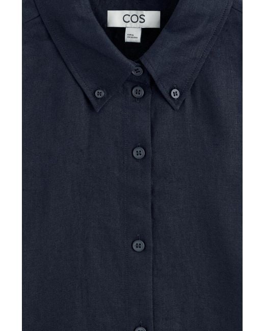 COS Blue Button-Down Collar Linen Shirt