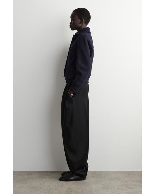 COS Blue Ribbed-Collar Boiled Merino Wool Jacket