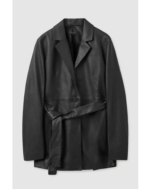 COS Black Relaxed Nappa Leather Blazer