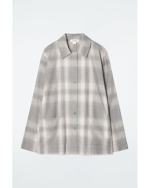 COS White Checked Flannel Pajama Shirt