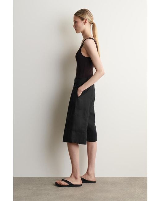 COS Black Linen Utility Bermuda Shorts