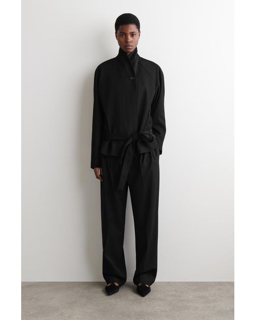 COS Black Belted Wool-Blend Shawl-Collar Jacket
