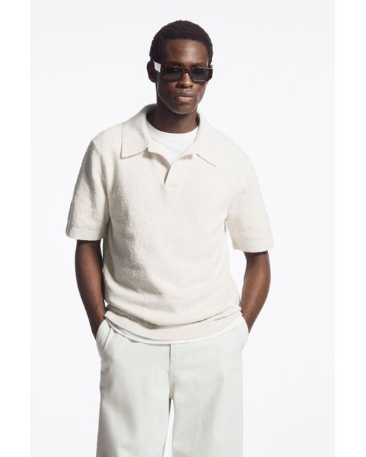 COS White Bouclé-knit Polo Shirt for men