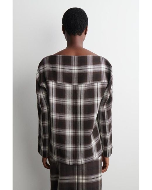 COS Black Checked V-Neck Top