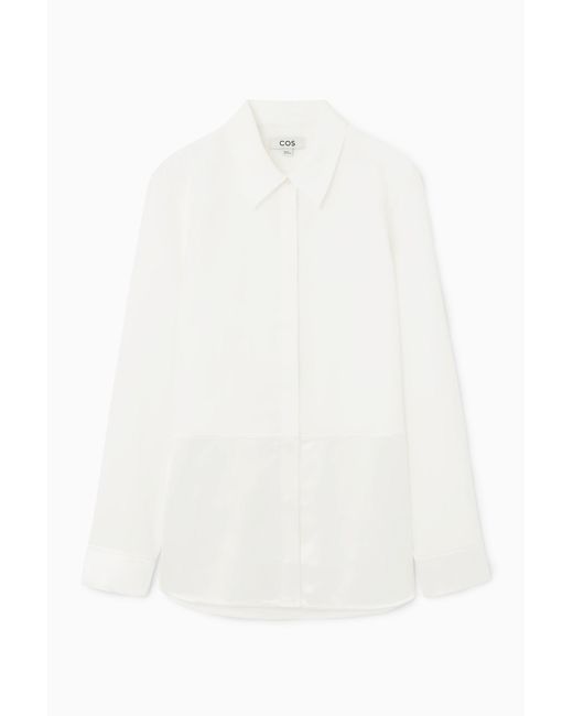 COS White Oversized Satin-paneled Shirt