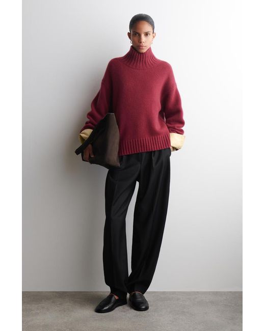 COS Red Chunky Cashmere Funnel-Neck Sweater