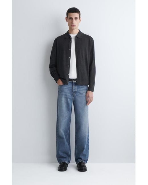 COS Black Knitted Merino Wool Shirt for men