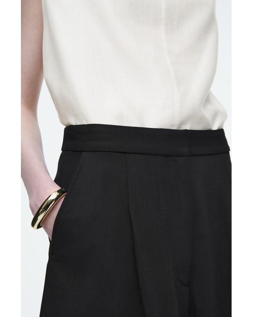 COS Black Wool-Blend Wide-Leg Trousers