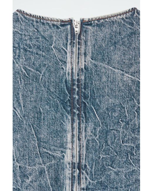 COS Blue Short-Sleeved Washed-Denim Top