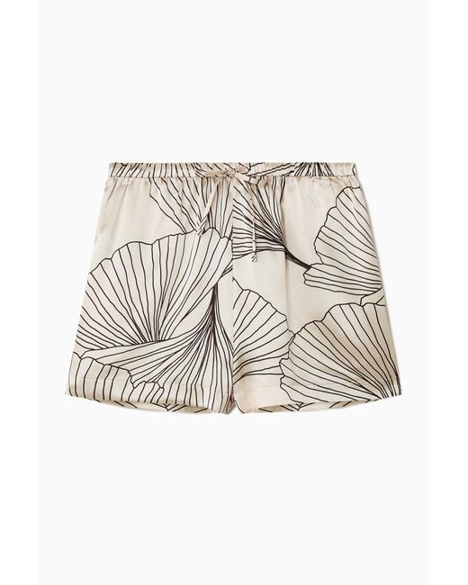 COS Natural Floral-print Silk Shorts