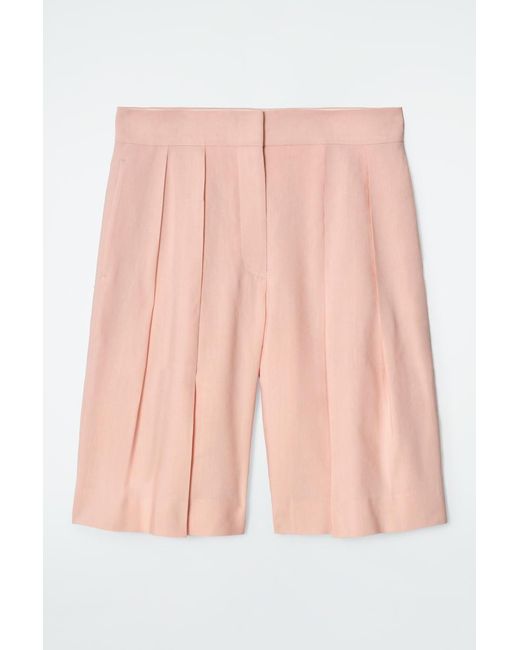 COS Pink Longline Pleated Linen Shorts
