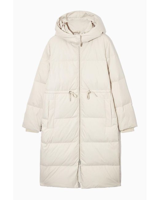 COS Hooded Recycled Down Puffer Coat in Natural | Lyst