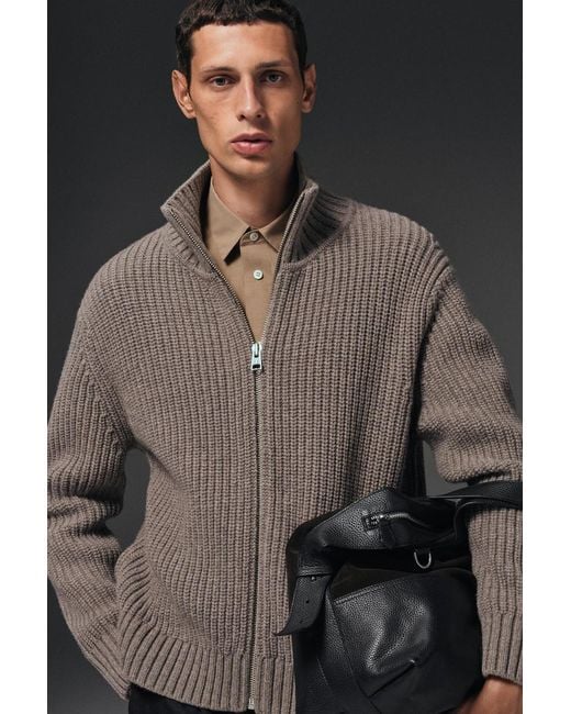 COS Gray Funnel-neck Knitted Wool Jacket for men