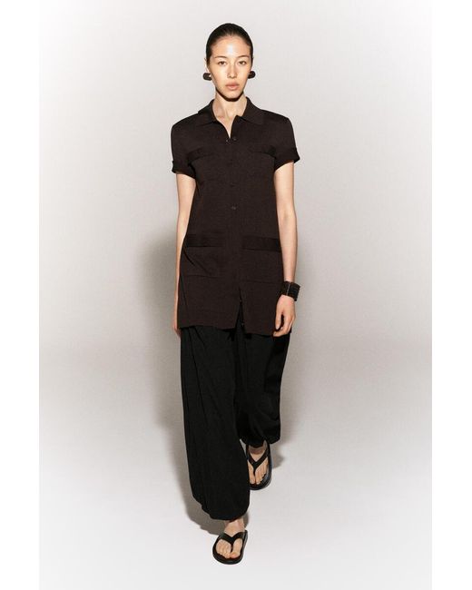 COS Black Pocket-Detail Knitted Cotton Mini Dress