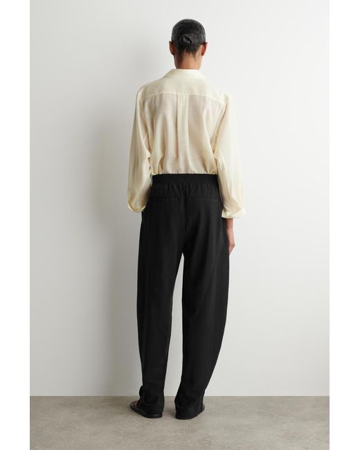 COS Black Panelled Elasticated Barrel-Leg Trousers