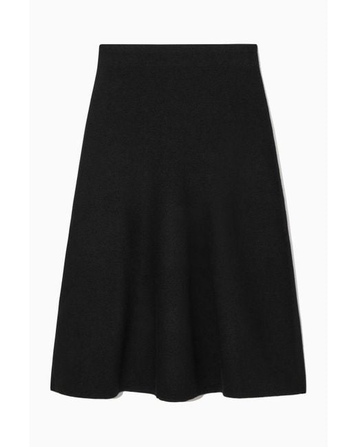 COS Black Flared Merino Wool Midi Skirt