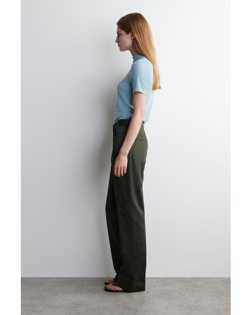 COS Green Sateen Straight-Leg Pants