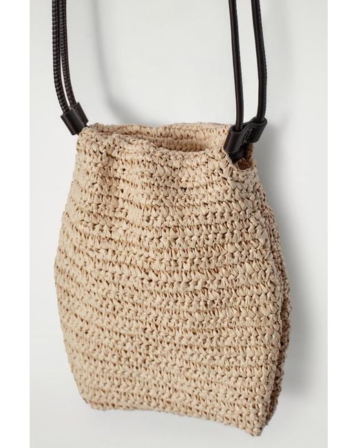 COS White Drawstring Phone Pouch - Straw In Beige