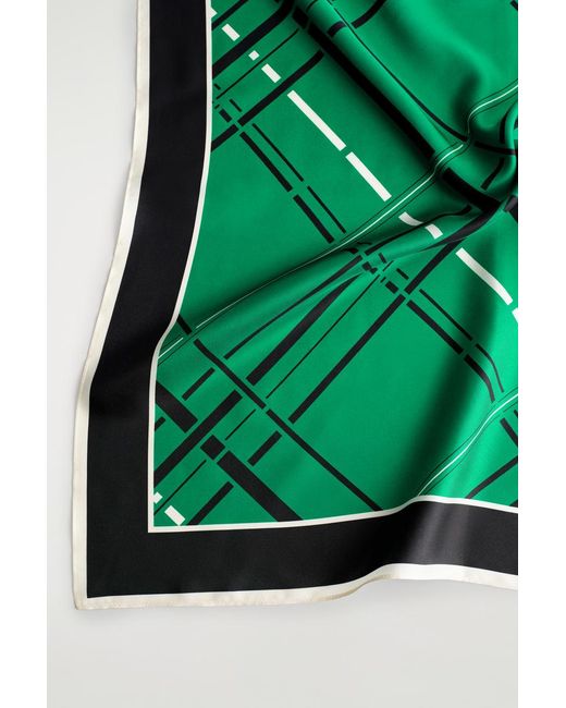 COS Green Checked Silk Scarf