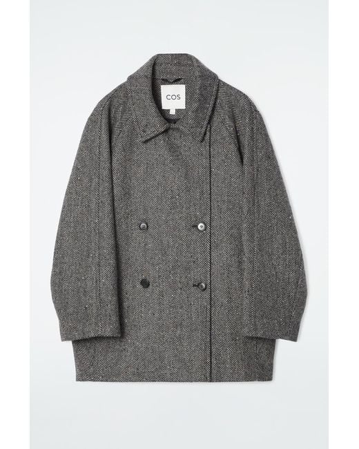 COS Gray Oversized Double-breasted Wool Pea Coat
