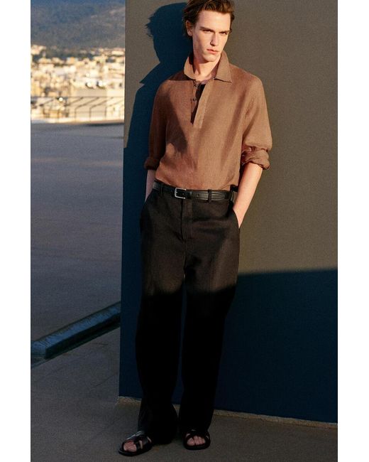 COS Black Linen Popover Shirt for men
