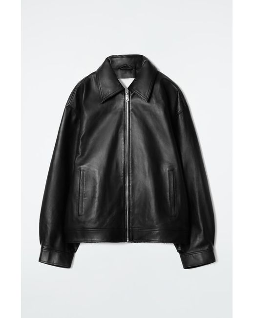 COS Black Oversized Collared Leather Jacket