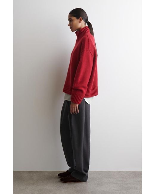 COS Red Cashmere Mock-Neck Sweater