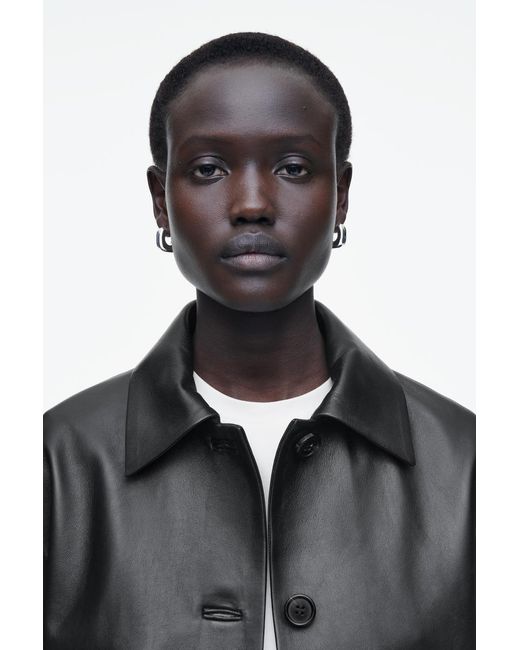 COS Black Boxy Collared Leather Jacket