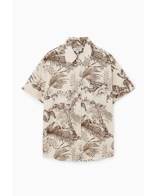 COS Natural Botanical-print Short-sleeved Linen Shirt