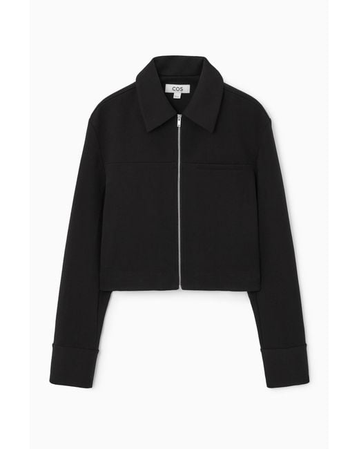 COS Black Cropped Twill Zip-up Jacket