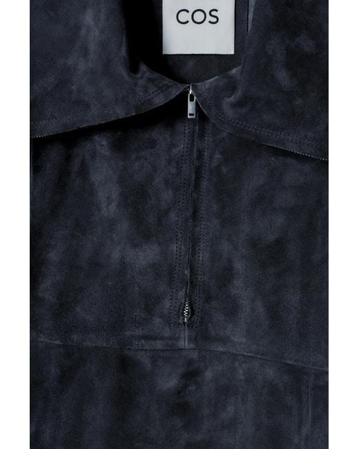 COS Blue Suede Half-Zip Blouson Jacket​